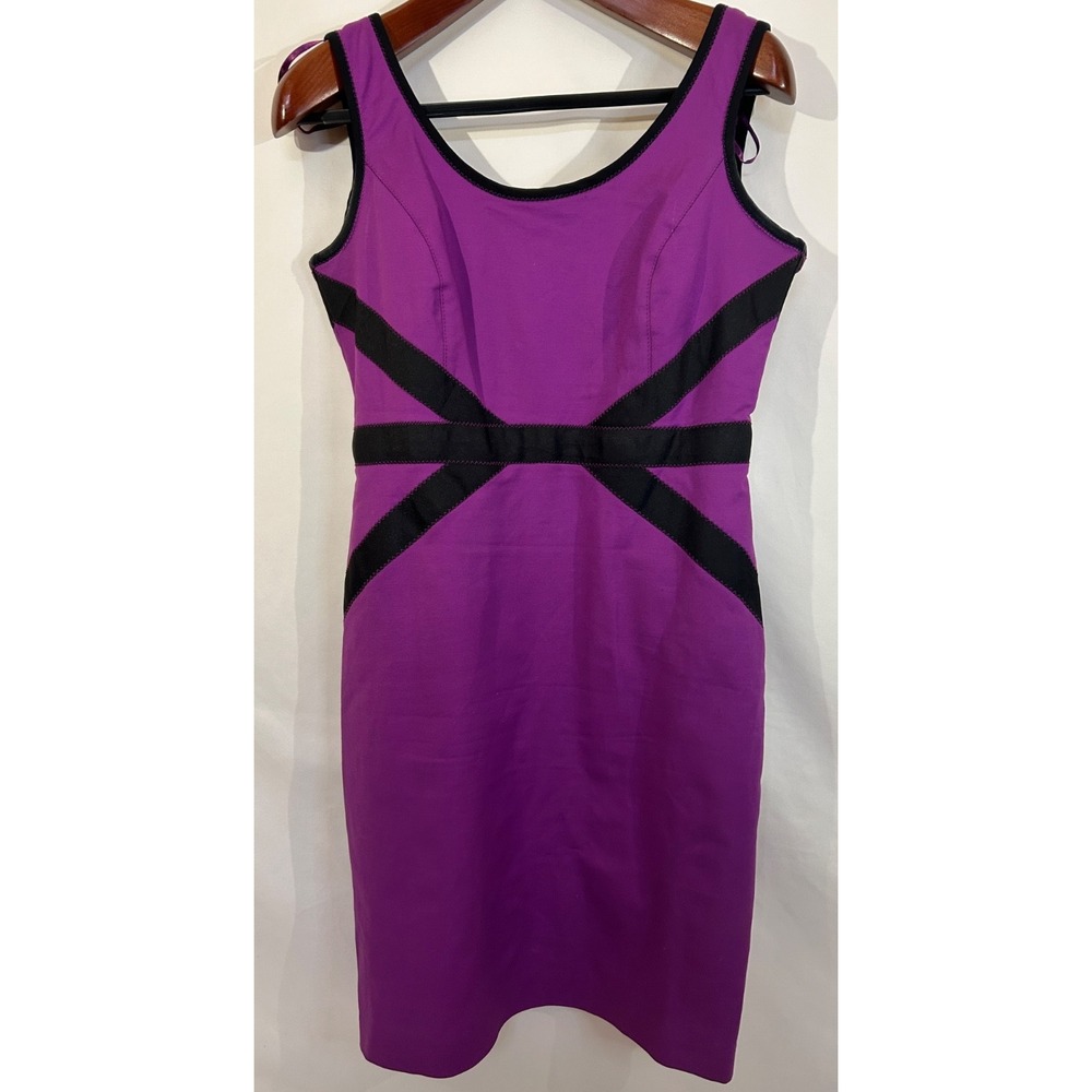 Worthington Purple Black Strapless Cotton Stretch Dress Size 10 Knee Length